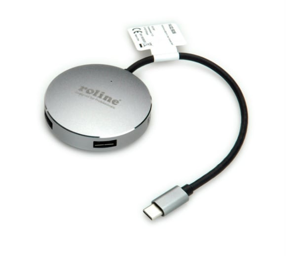 ROLINE 14.02.5036 gränssnittshubbar USB 3.2 Gen 1 (3.1 Gen 1) Type-C 5000 Mbit/s Svart, Rostfritt stål
