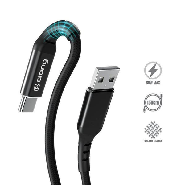 Pikkukuva 1 / 3: Crong Armor Link USB-kaapeli 1,5 m USB A USB C 60 W Musta