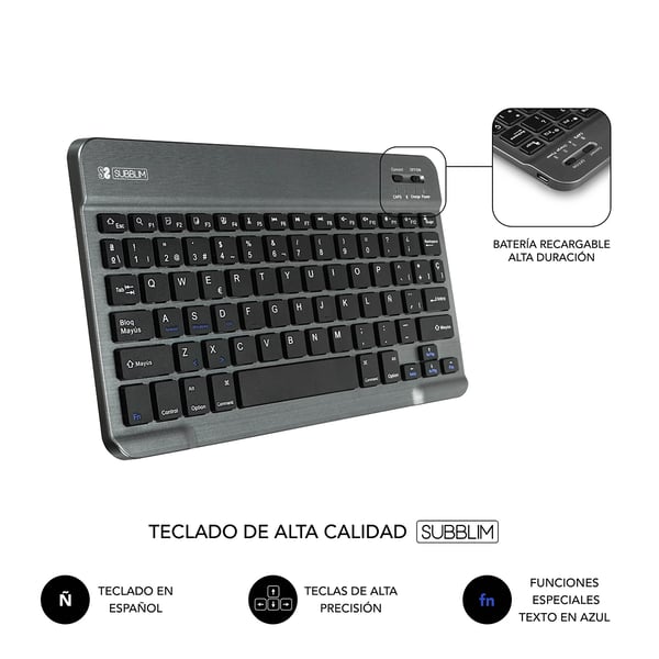 Miniatyrbild 3 av 5: SUBBLIM SUB-KT2-BT0002 tangentbord för mobila enheter QWERTY Spansk Bluetooth Grå