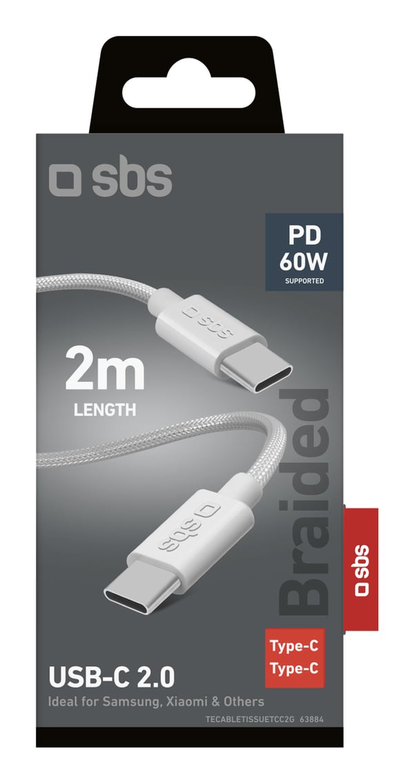 SBS TECABLETISSUE2G USB-kaapeli 2 m USB C 60 W Harmaa