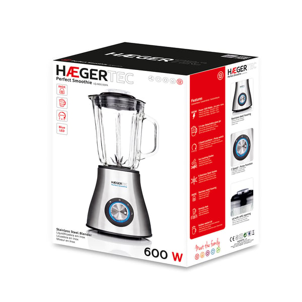 Haeger LQ-600.007A blender 1,5 L Bordplade blender 600 W Sort, Rustfrit stål, Transparent