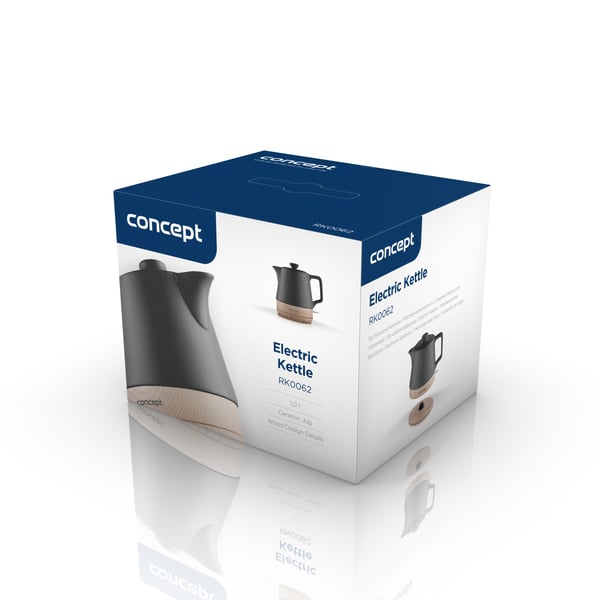 Concept RK0062 vedenkeitin 1 L 1200 W Antrasiitti, Puu
