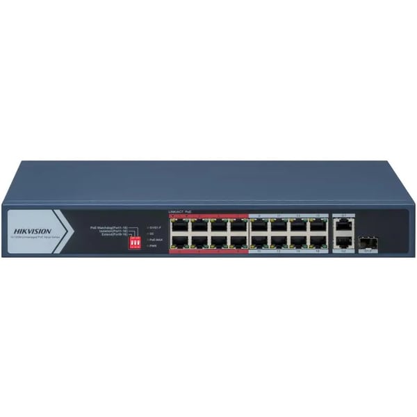 Hikvision DS-3E0318P-E/M(C) netværksswitch Ikke administreret L2 Gigabit Ethernet (10/100/1000) Strøm over Ethernet (PoE) 1U Sort