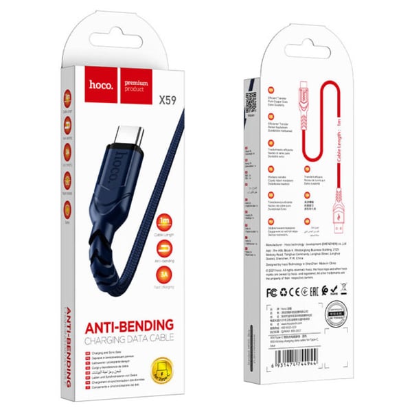 Hoco X59 USB-kabel USB 2.0 1 m USB A USB C Blå