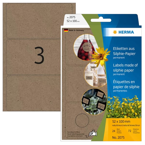 Miniatyrbillede 1 af 2: HERMA 2075 selvklæbende etiket Afrundet rektangel Permanent Brun 72 stk