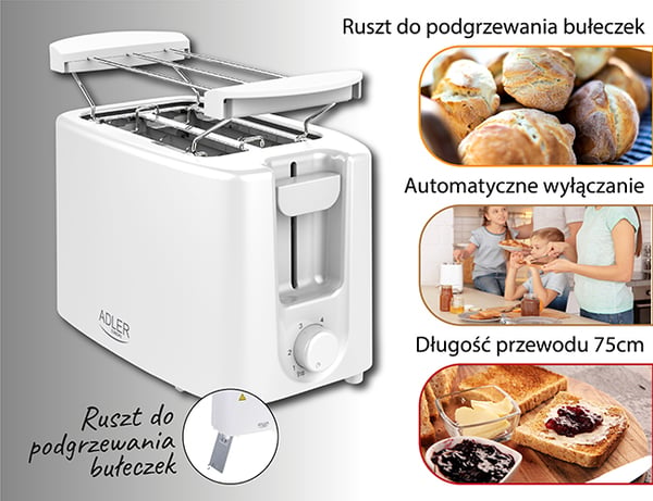 Adler AD 3223 brödrostar 6 2 skivor 750 W Vit