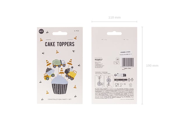 Miniatyrbillede 3 af 5: Muffinpynt - Entreprenørkøretøjer, 4-7 cm, mix (1 pk/6 stk.)