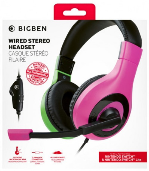 Bigben Interactive Wired Stereo Gaming Headset V1 Ledningsført Spil Sort, Grøn, Lyserød