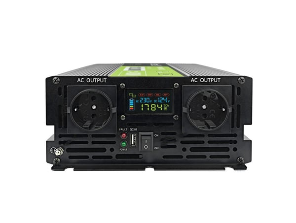 Green Cell Przetwornica napicia PowerInverter LCD 12 V 2000W/40000W Przetwornica samochodowa z wywietlaczem - czysty sinus eladaptrar Automatisk Svart