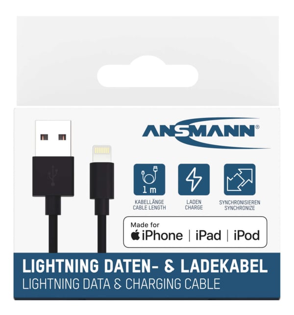 Miniatyrbillede 5 af 7: Ansmann 1700-0131 Lightning kabel 1 m Sort