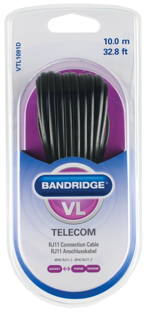 Bandridge RJ-11 10m Sort