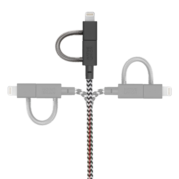 Native Union Belt USB-kabel USB 2.0 2 m USB A USB C/Micro-USB B/Lightning Sort, Hvid