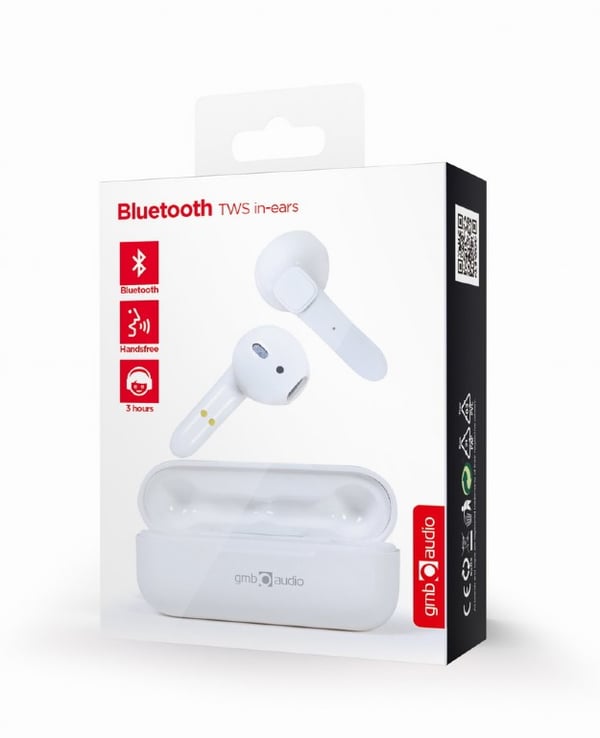 Gembird TWS-VIE-GW kuulokkeet ja kuulokemikrofoni Langaton In-ear Puhelut/Musiikki USB Type-C Bluetooth Valkoinen