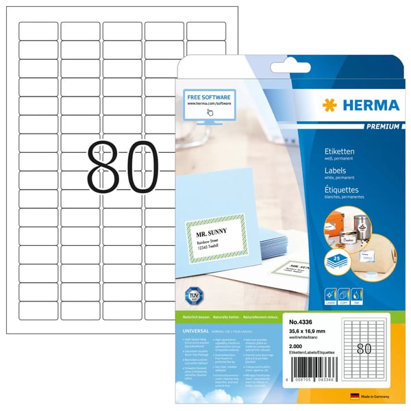 HERMA 4336 utskriftsbara etiketter Vit Självhäftande skrivaretikett