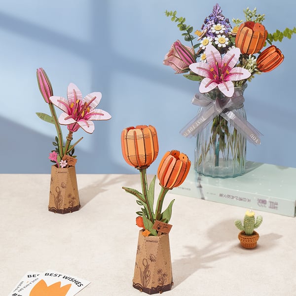 Miniatyrbillede 6 af 7: ROBOTIME Pink Lily 3D puslespil 124 stk Flora