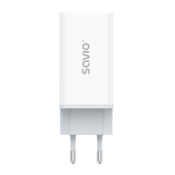 Savio LA-07 adowarka Sieciowa GaN 65W Biaa Kuulokkeet, Kuulokkeet, Tabletti, Puhelin, Kello Valkoinen AC Ulkona