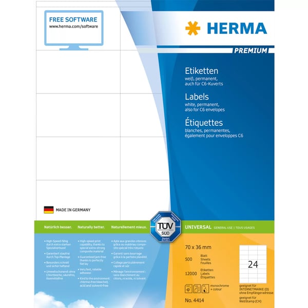 HERMA 4414 print etiket Hvid Selvklæbende printeretiket