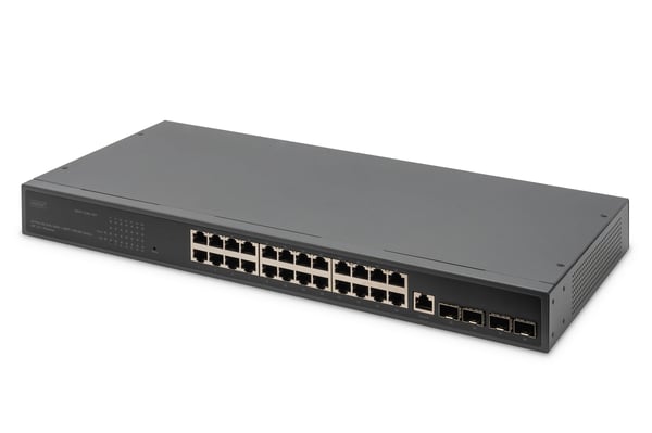 DIGITUS 24-Port Gigabit Switch, 19 tommer, Managed, 4 SFP+ Uplinks