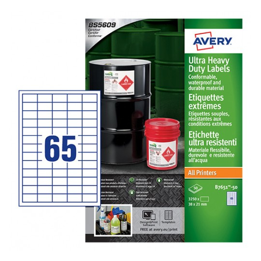 Miniatyrbild 1 av 2: Avery B7651-50 självhäftande etiketter Rektangel Permanent Vit 3250 styck