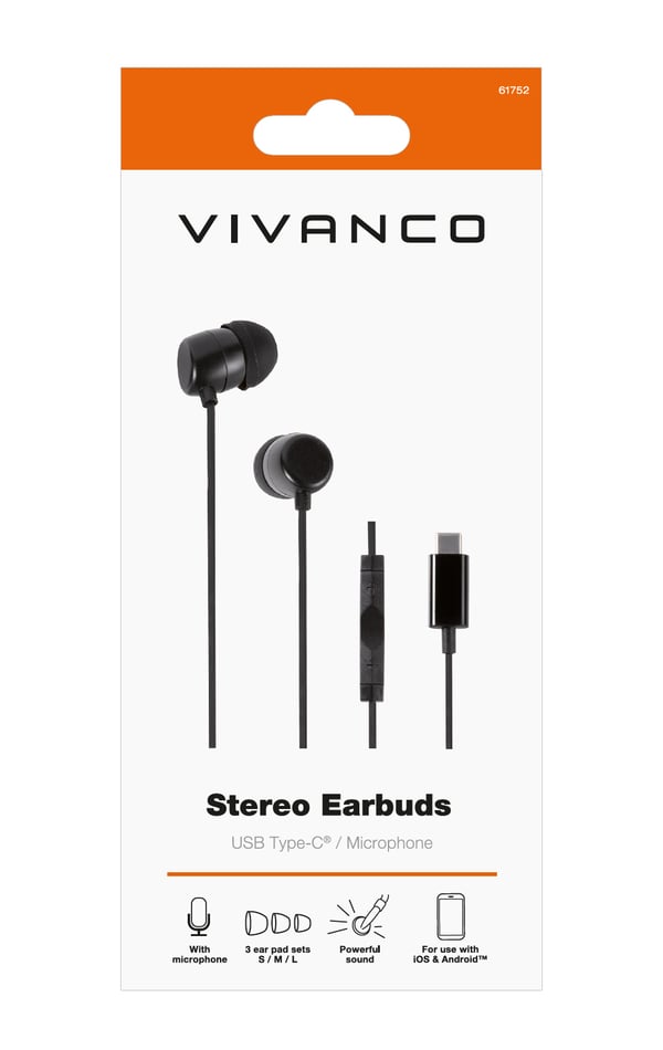 Pikkukuva 2 / 2: Vivanco WEVVSP10USBC-BK Kuulokkeet Langallinen In-ear Puhelut/Musiikki USB Type-C Musta