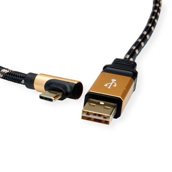 ROLINE 11.02.9060 USB-kablar USB 2.0 0,8 m USB A USB C 0,48 Gbit/s Svart, Guld