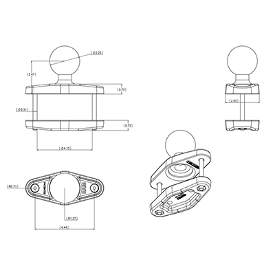 Miniatyrbillede 2 af 2: RAM Mounts RAM-D-247U-4 monteringssæt Sort Aluminium