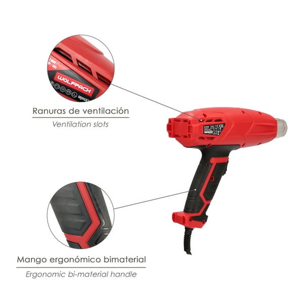 Wolfpack Pistola Aire Caliente 2000 Watt. 2 Potencias Con Accesorios