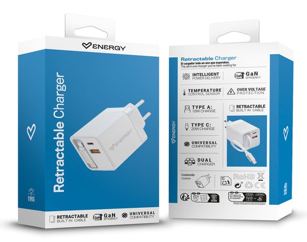 Miniatyrbillede 4 af 6: Energy Sistem Retractable Charger Universel Hvid Vekselstrøm Indendørs