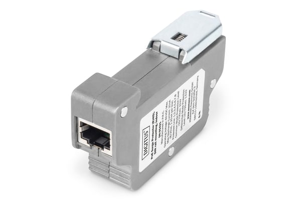 DIGITUS PoE Overspændingsbeskyttelse (RJ45), DIN-skinne montering, Indendørs