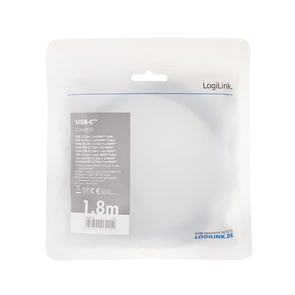Miniatyrbillede 2 af 4: LogiLink Adapterkabel - HDMI han til 24 pin USB-C han - 1.8 m - Tredobbelt isolering - Sort