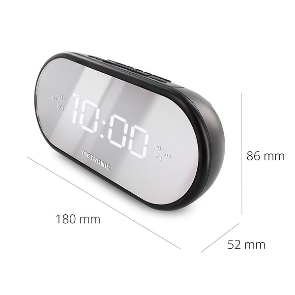 Metronic 477037 vækkeur Digital alarmur Sort, Spejl