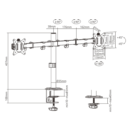 Miniatyrbillede 2 af 3: Gembird MA-D2-01 skærmbeslag og -stativer 81,3 cm (32") Skrivebord Sort
