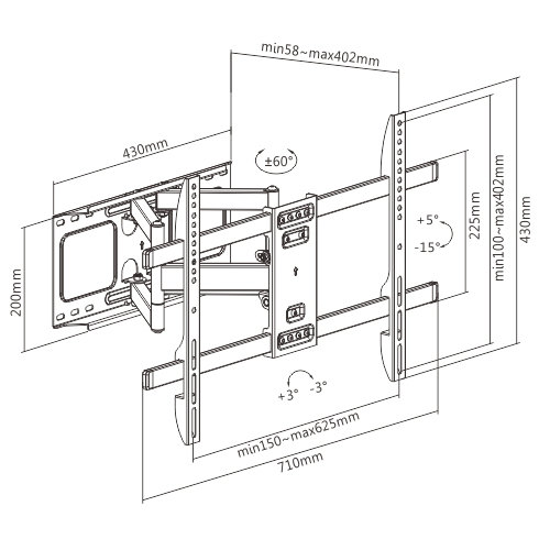 Gembird WM-80ST-02 tv-beslag 2,03 m (80") Sort