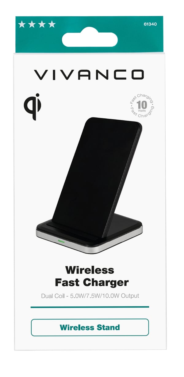 Vivanco QICHARSTANDVV10 Smartphone Aluminium, Sort USB Trådløs opladning Hurtig opladning Indendørs