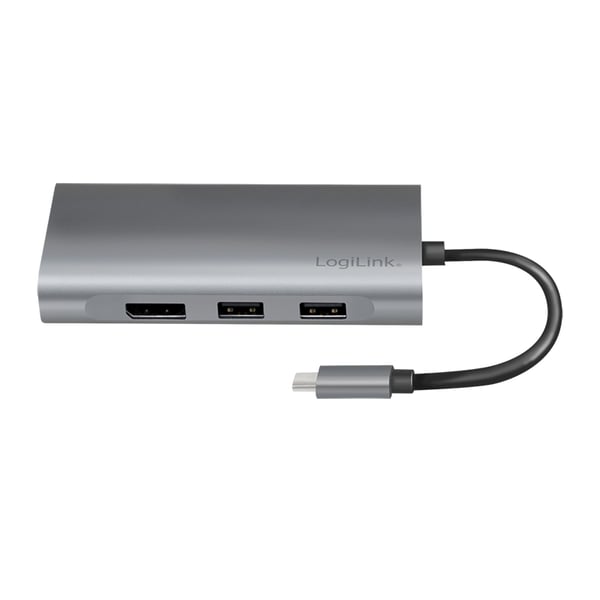 LogiLink UA0382 kannettavien tietokoneiden telakka ja porttitoistin Langallinen USB 3.2 Gen 1 (3.1 Gen 1) Type-C Hopea