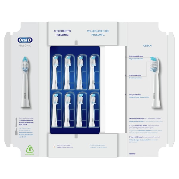 Oral-B Pulsonic Clean 81748491 børstehoved til elektrisk tandbørste 8 stk Hvid Oral-B Pulsonic Clean 81748491 børstehoved til elektrisk tandbørste 8 stk Hvid