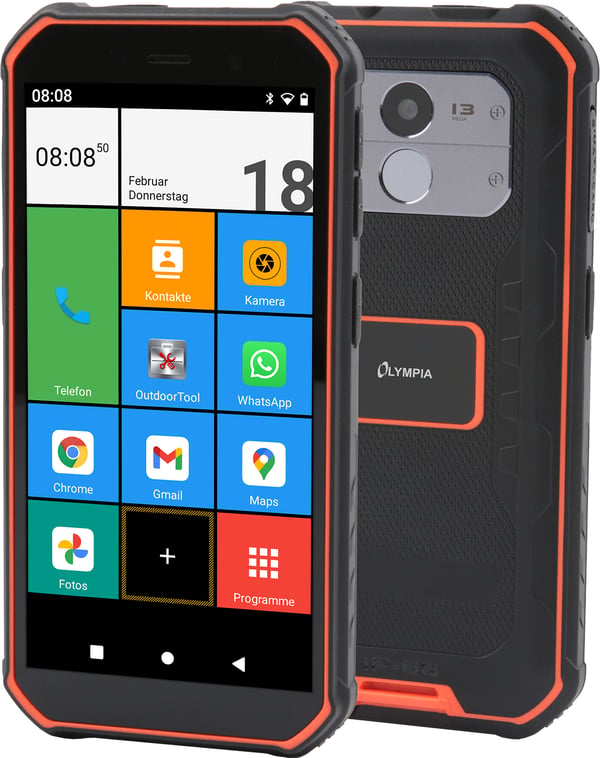 Pikkukuva 2 / 6: Olympia TREK 14 cm (5.5") Kaksois-SIM Android 10 4G USB Type-C 3 GB 32 GB 5000 mAh Musta, Oranssi