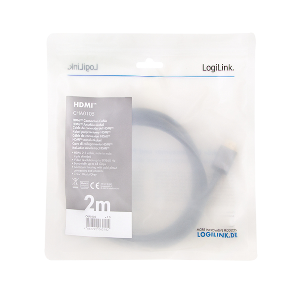LogiLink CHA0105 HDMI-kaapeli 2 m HDMI-tyyppi A (vakio) Musta, Harmaa