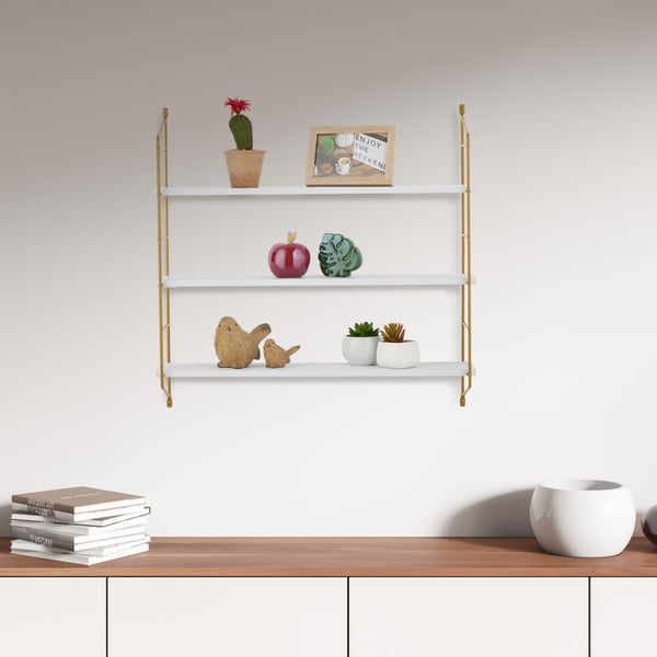 Relaxdays 10044750 Flydende hylde Vægmonteret MDF, Polyvinylchlorid (PVC) Guld, Hvid
