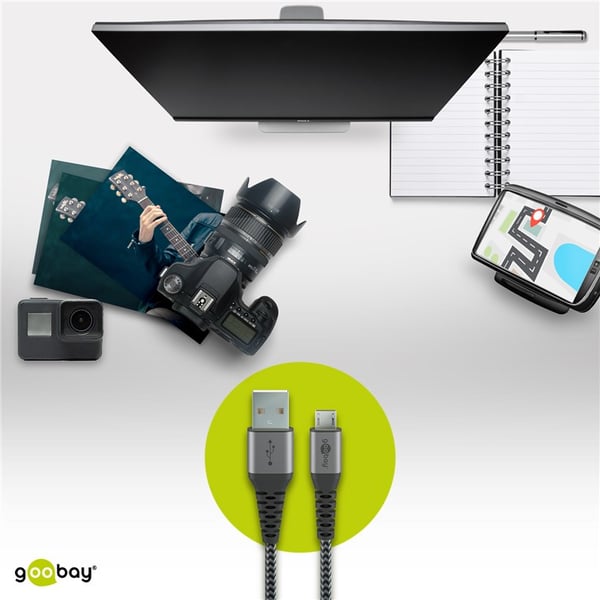 Miniatyrbillede 3 af 4: Goobay 49282 USB-kabel USB 2.0 1 m Micro-USB B USB A 0,48 Gbit/sek. 12 W Sort, Grå