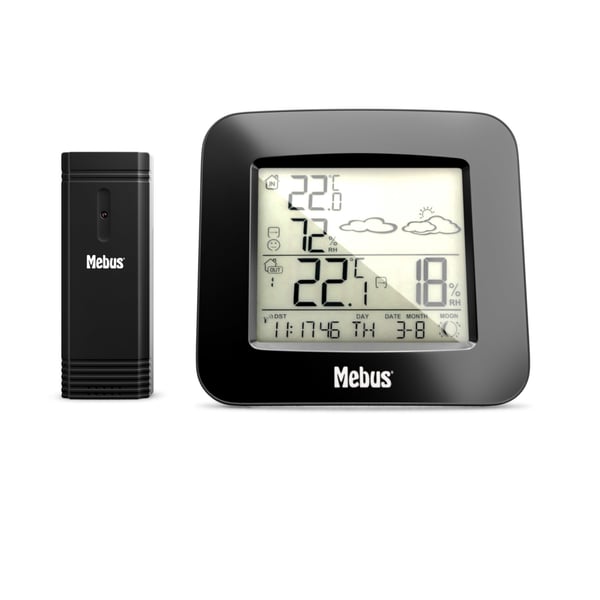 Miniatyrbillede 1 af 5: Mebus 40715 Funk-Wetterstation Sort Batteri