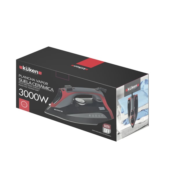 Küken 34098 strygejern Tør & dampstrygejern Rustfri strygesål 3000 W Sort, Grå, Rød