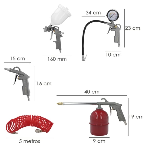 Wolfpack Kit Accesorios Para Compresor Aire Comprimido 5 Piezas Con Click Rapido