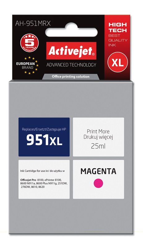 Pikkukuva 2 / 2: Activejet AH-951MRX mustekasetti 1 kpl Yhteensopiva Korkea (XL) värintuotto Magenta