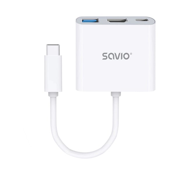 Pikkukuva 5 / 5: Savio AK-48 USB Typ C - HDMI, USB 3.0, PD, USB Type-C White - Hub - USB 3.0 liitäntäkortti/-sovitin