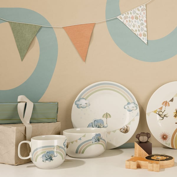 Pikkukuva 3 / 3: Villeroy & Boch Boho kids illallisastiasto 3 kpl Posliini Monivärinen, Valkoinen