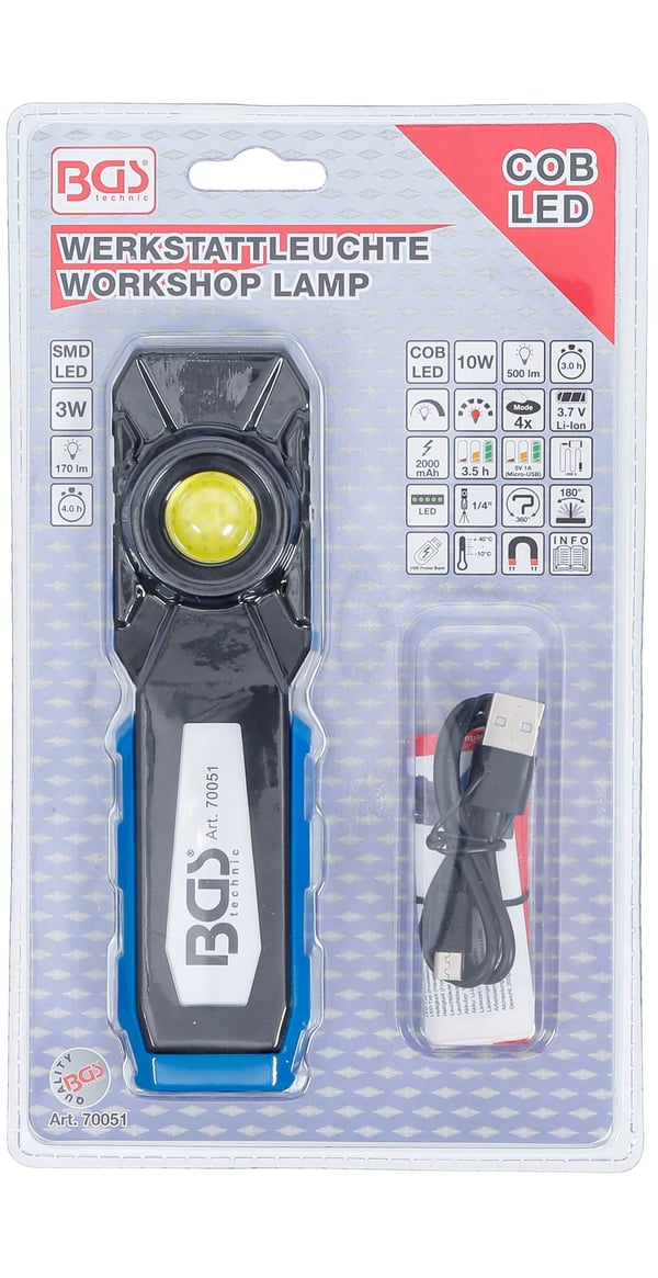 BGS technic COB LED Workshop Lamp with Magnet and Hook