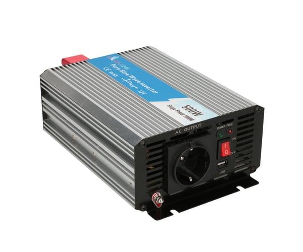 Pikkukuva 1 / 7: Extralink CAR VOLTAGE CONVERTER 12V - 230V, 500W, PURE SINUS OPIP-500W virta-adapteri ja vaihtosuuntaaja Auto Alumiini, Musta, Hopea