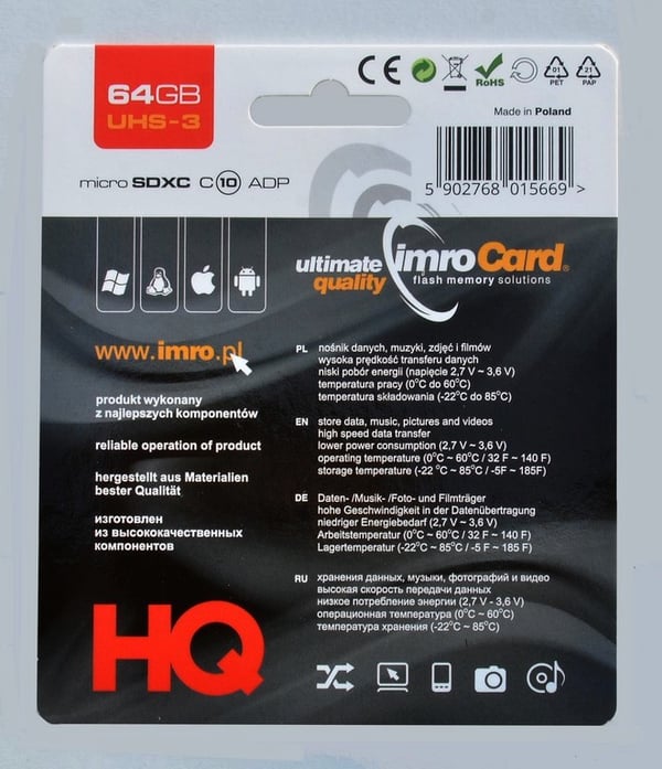 IMRO MICROSD10/64GB UHS-3 ADP memory card MicroSDXC Klasse 10
