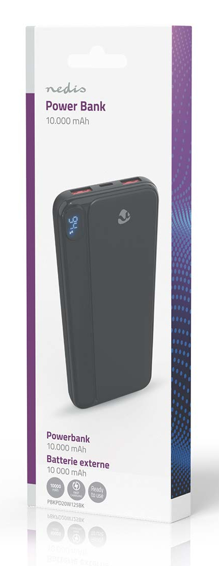 Nedis PBKPD20W125BK akku- ja paristolaturi Litium polymeeri (LiPo) 10000 mAh Musta